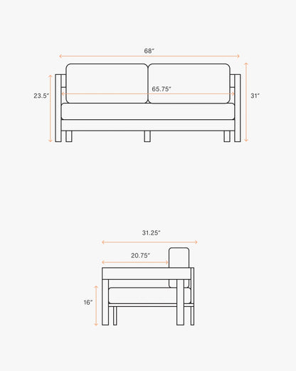 Curved Solid Teak Outdoor Sofa - 68" / Natural Teak