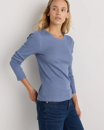 Organic Cotton Micro-Rib Long Sleeve Tee - XS / Moonstone Blue