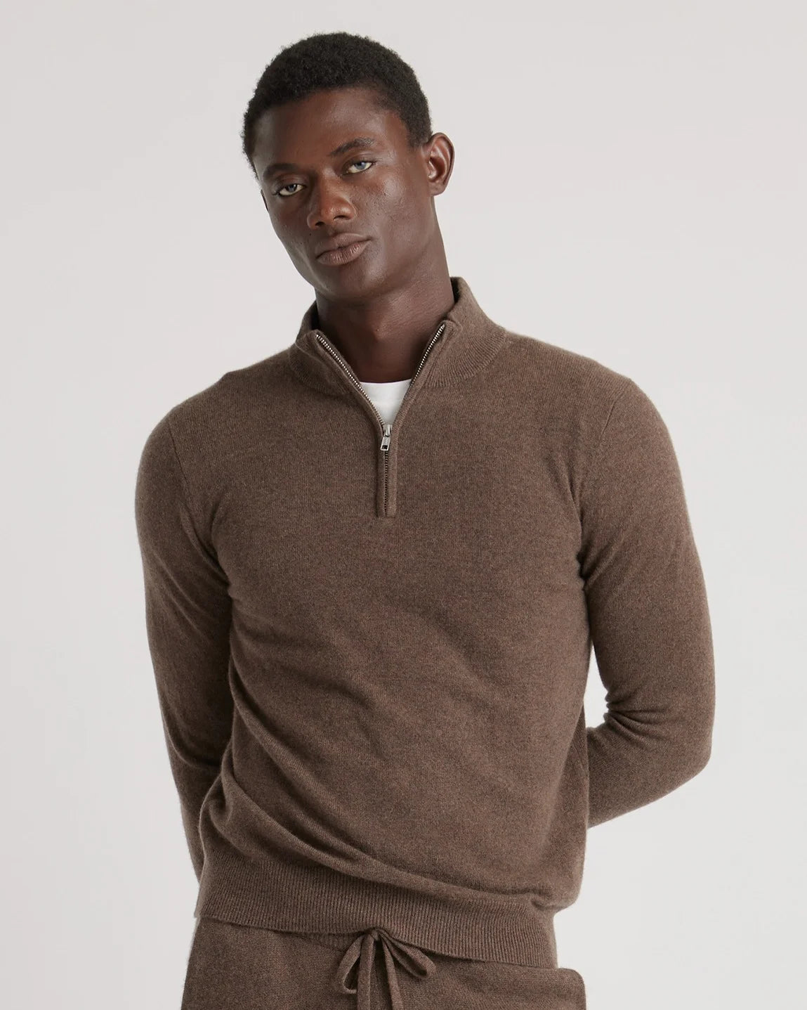 Mongolian Cashmere Quarter Zip Sweater - S / Olive Twist