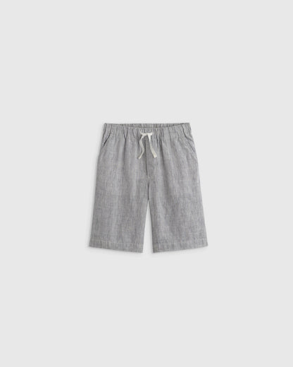 100% European Linen Pull-On Shorts - 6 / Blue Pinstripe