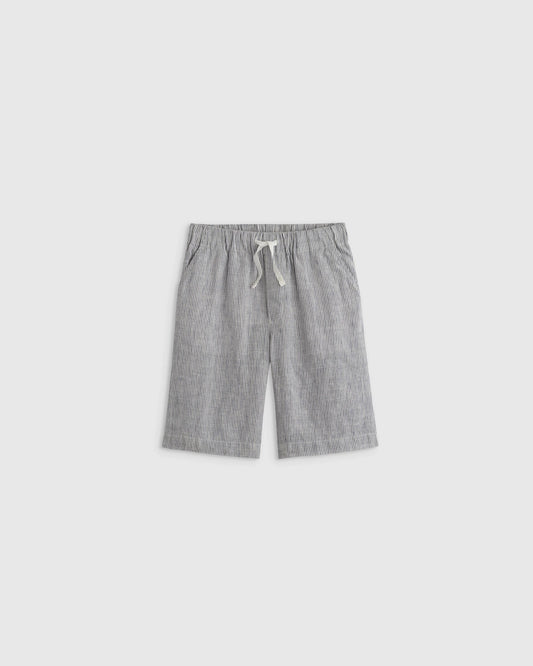 100% European Linen Pull-On Shorts - 6 / Blue Pinstripe