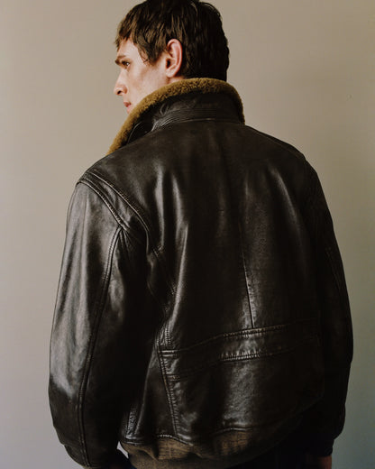 Shearling Collar Leather Flight Jacket - S / True Black