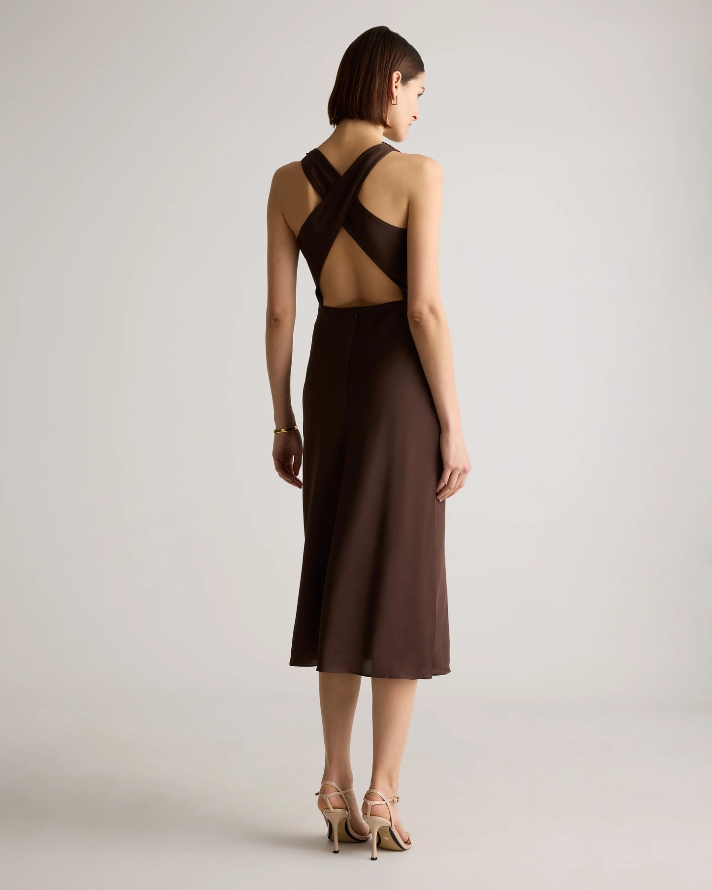 Washable Stretch Silk High Neck Midi Dress - XS / Vintage Navy Roses