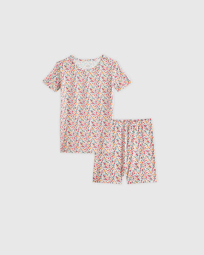 Bamboo Short Sleeve and Shorts Pajama Set - 2T / Lavender Hearts