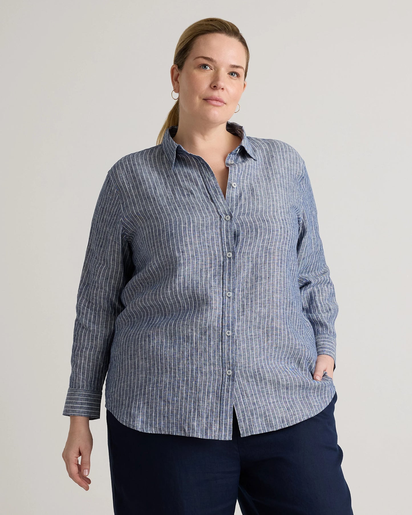 100% European Linen Long Sleeve Shirt - 1X / Flax
