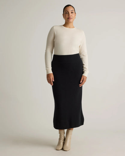 Mongolian Cashmere Fitted Midi Skirt - XS / Brown