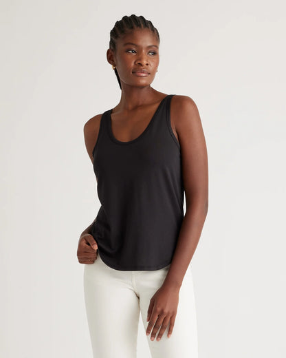 Cotton Modal Double Scoop Neck Tank - XS / Navy