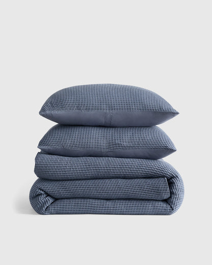Organic Waffle Duvet Cover Set - Twin / White
