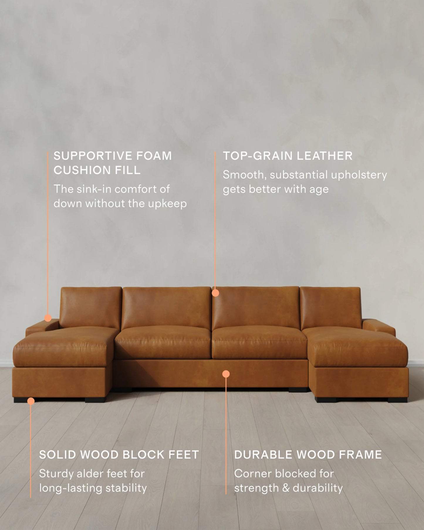Stillman U Sectional in Leather - One Size / Auburn