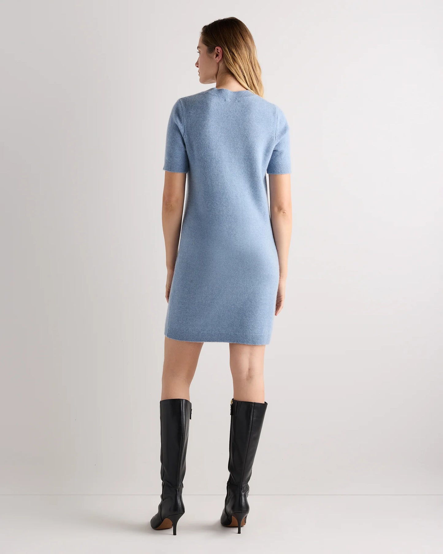 Mongolian Cashmere Short Sleeve Mini Dress - XS / Faded Denim
