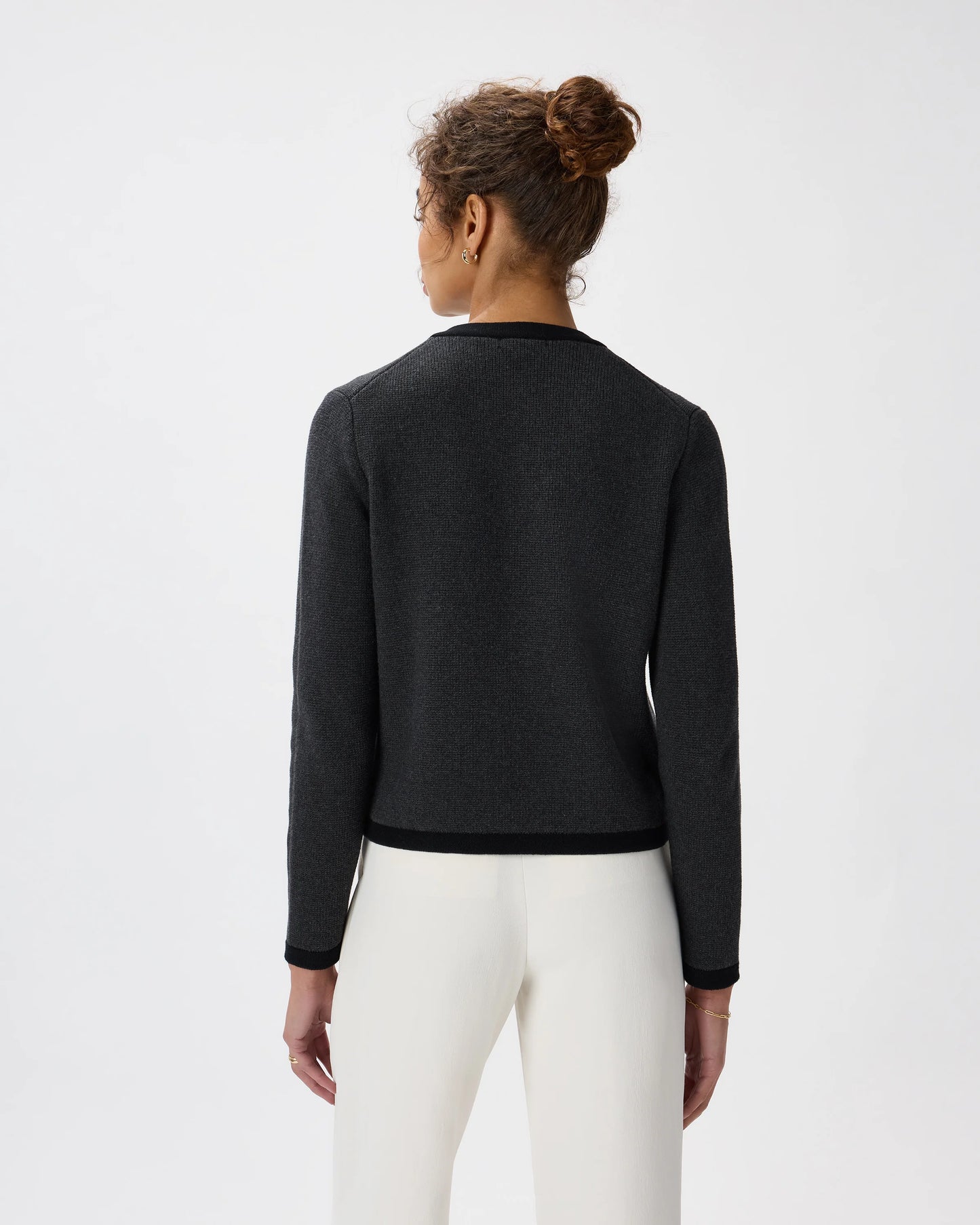 100% Organic Cotton Sweater Jacket - XS / Black/Ivory Colorblock