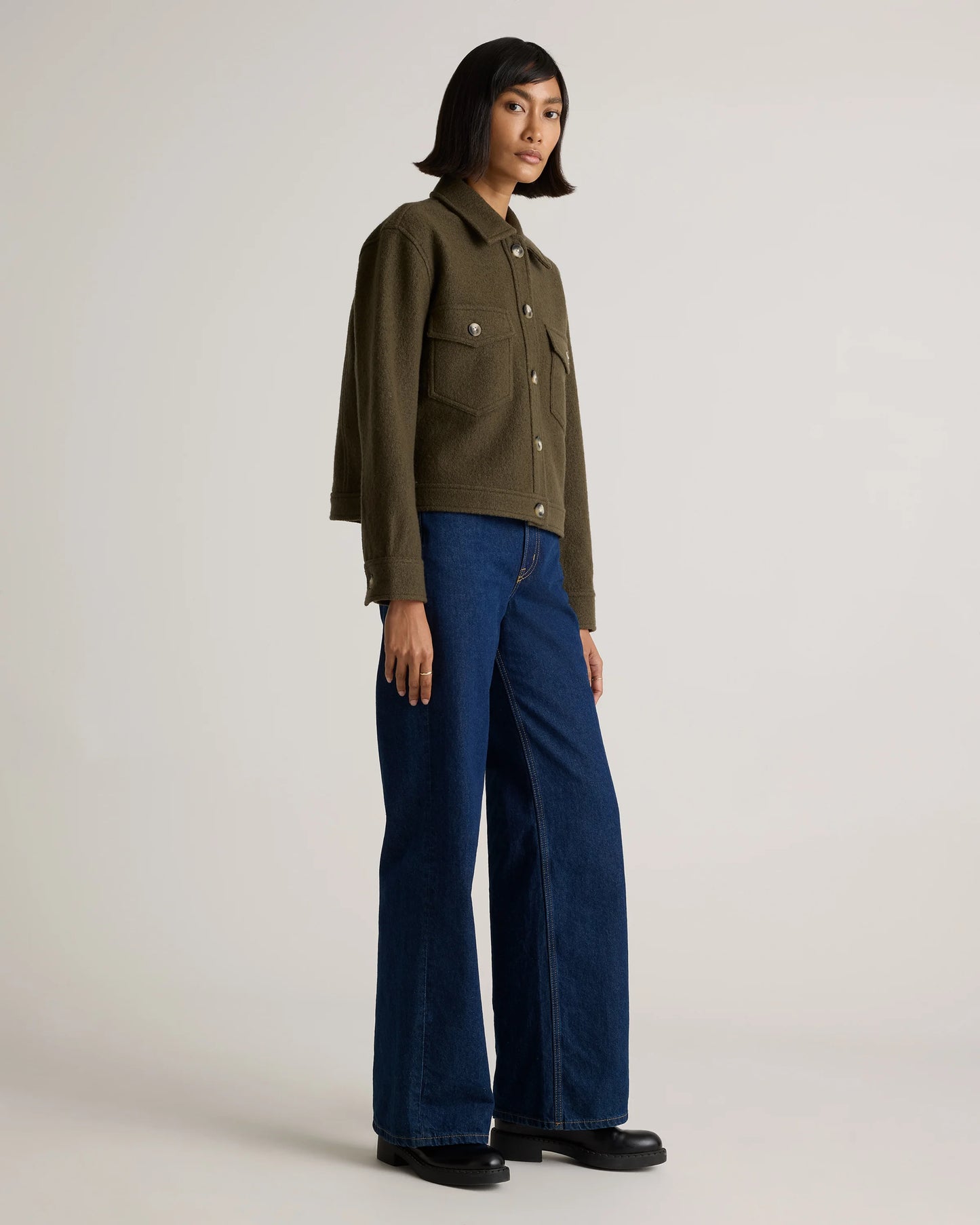 100% Merino Wool Cropped Shirt Jacket - XS / Mulled Wine
