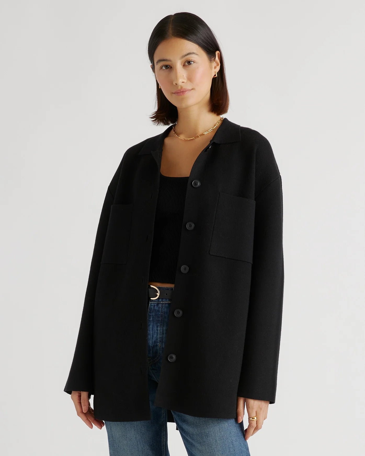 Eco-Knit Milano Stitch Oversized Shirt Jacket - XS / Heather Grey