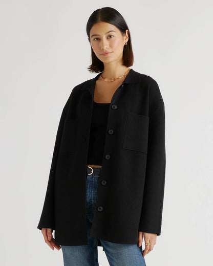 Eco-Knit Milano Stitch Oversized Shirt Jacket - XS / Heather Grey