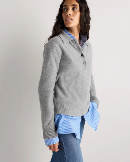 Mongolian Cashmere Button Polo Sweater - XS / Black