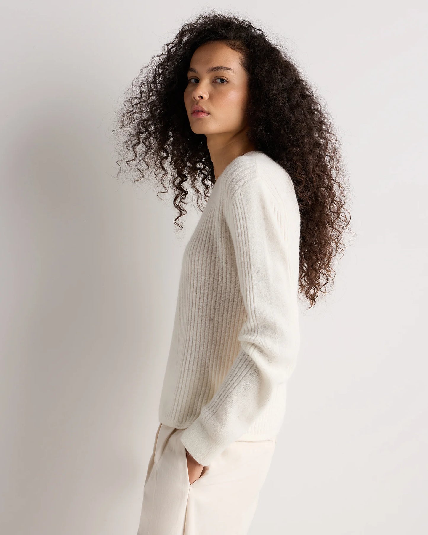 Lightweight Baby Alpaca Ribbed Crewneck - XS / Smoked Charcoal