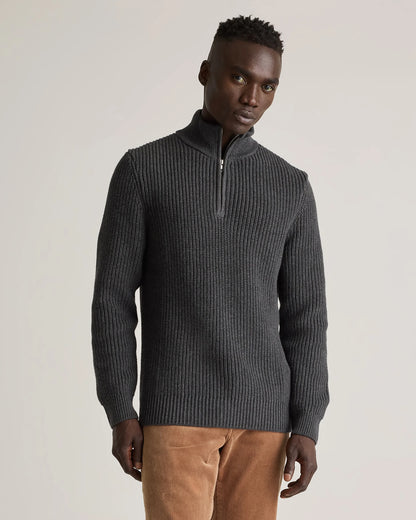 100% Organic Cotton Fisherman Quarter-Zip Sweater - S / Big Sur Green