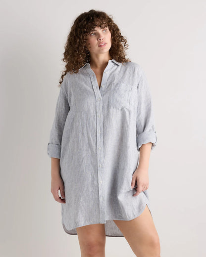 100% European Linen Shirt Dress - 1X / Black