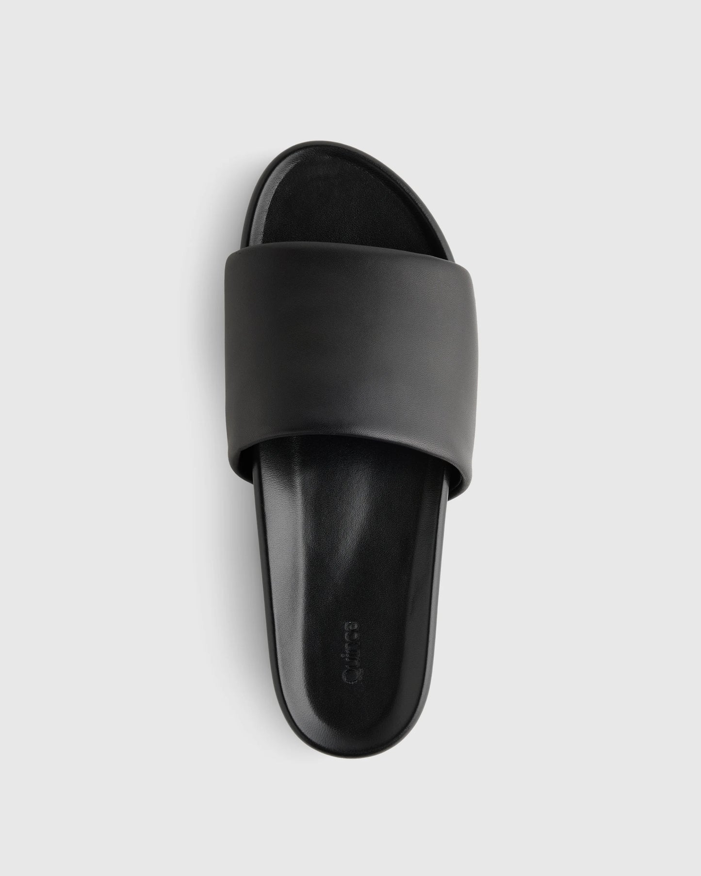 Italian Leather Platform Slide Sandal - 5 / Black