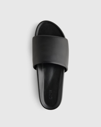 Italian Leather Platform Slide Sandal - 5 / Black