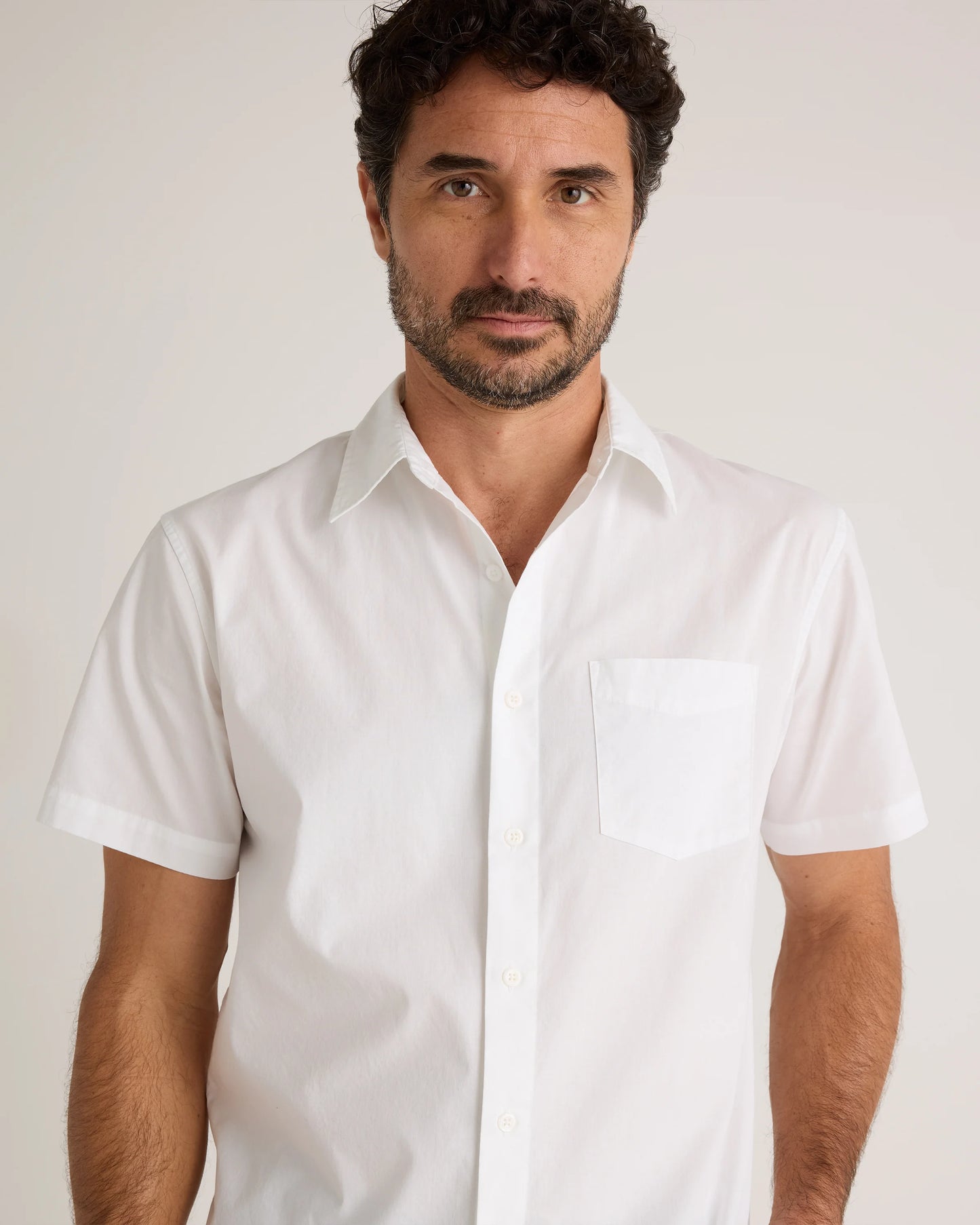 Organic Cotton Stretch Poplin Short Sleeve Shirt - S / Light Blue