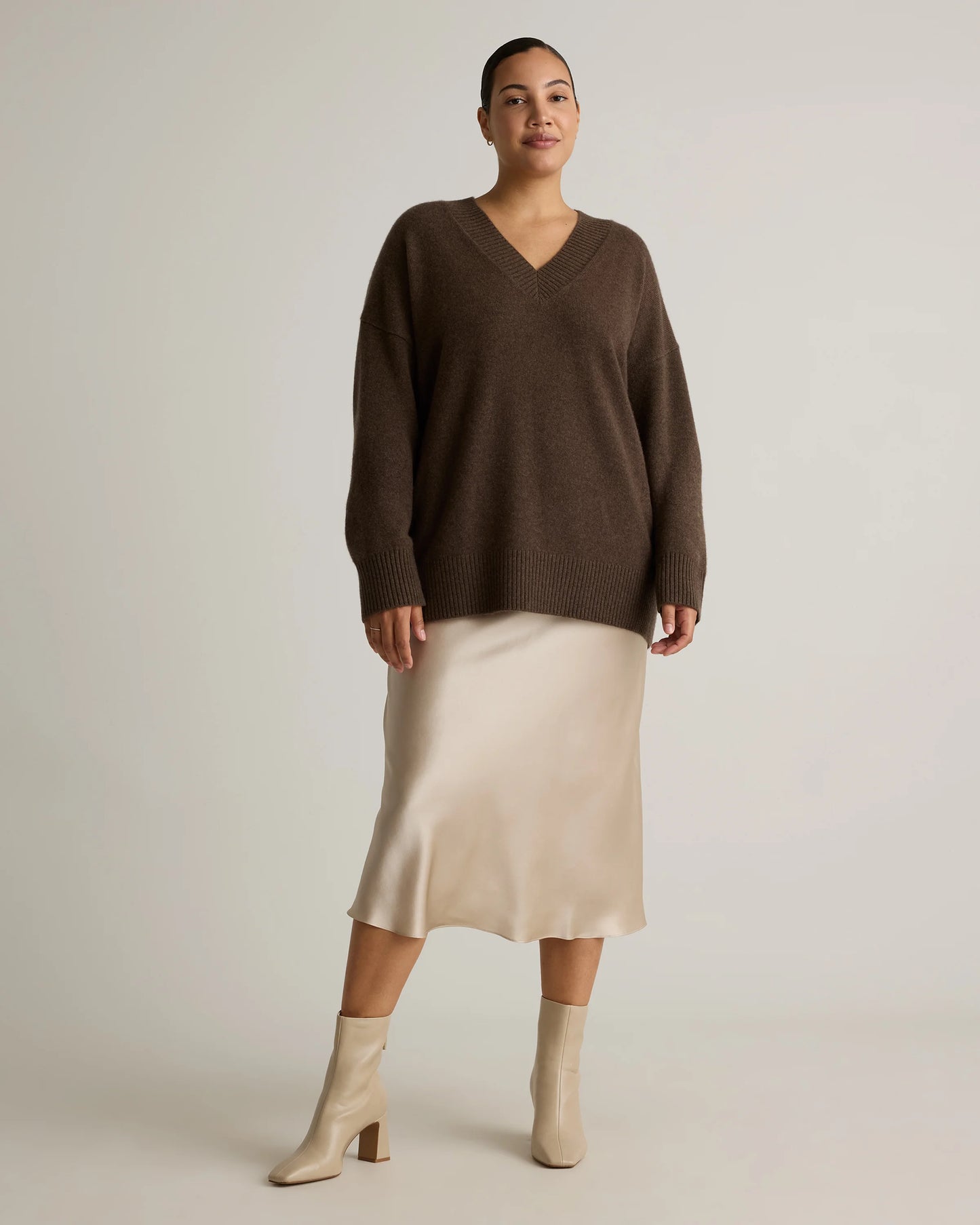 Mongolian Cashmere Oversized V-Neck Sweater - XS / Elk Brown