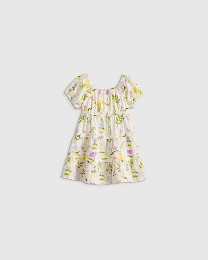 100% Organic Cotton Poplin Tiered Dress - 3-6M / Peach Floral