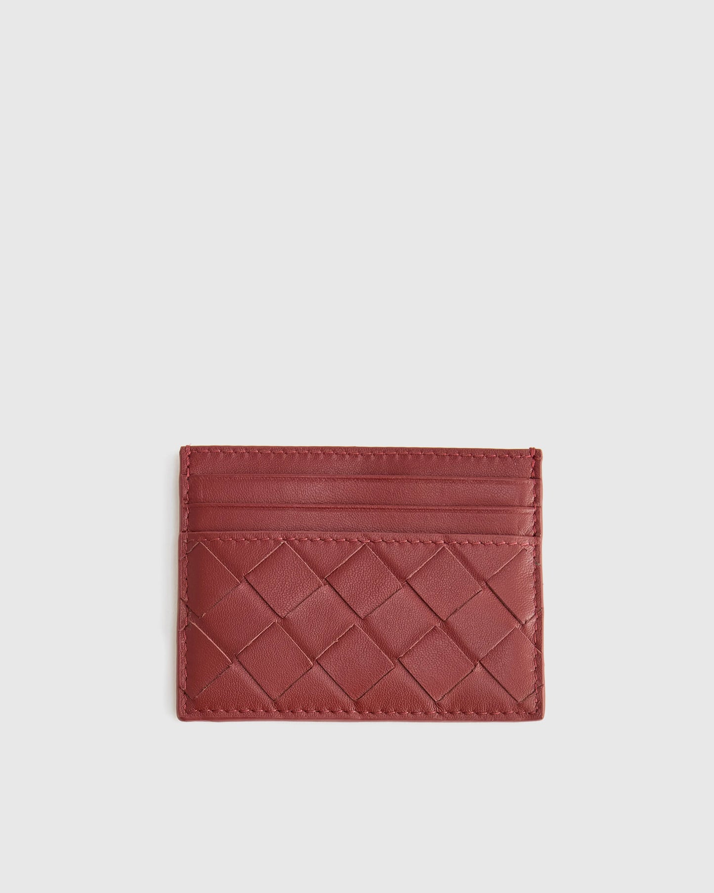 Italian Handwoven Leather Small Card Case - One Size / Cognac