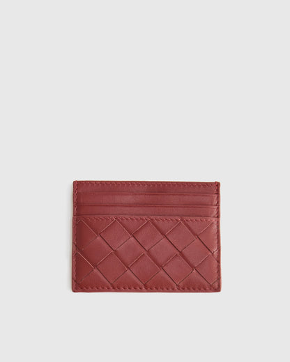 Italian Handwoven Leather Small Card Case - One Size / Cognac