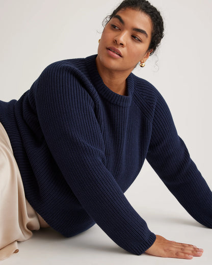 100% Organic Cotton Fisherman Crew Sweater - 1X / Blue Sapphire