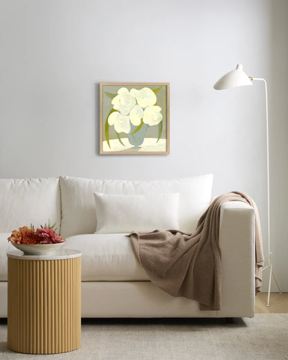 Vase with White Flowers by Marco Marella - 21.25"x21.25" / Oak