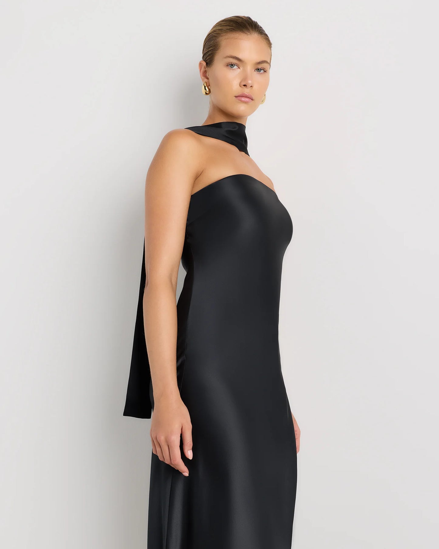 100% Washable Silk Strapless Scarf Maxi Dress - XS / Black