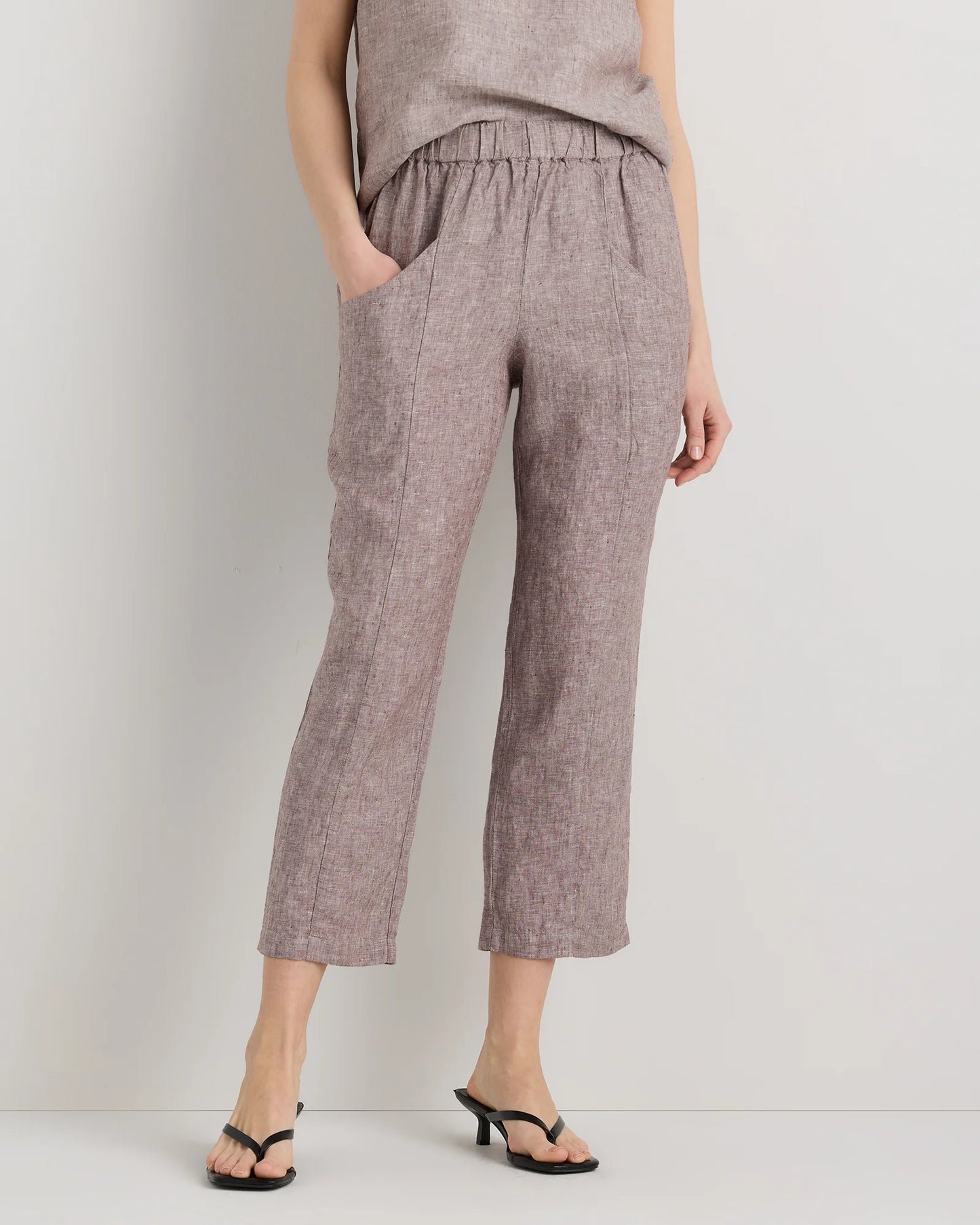 100% European Linen Tapered Ankle Pants - XS / Blue Pinstripe