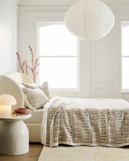 Organic Cotton Jacquard Floral Coverlet - Twin / Blue Fog