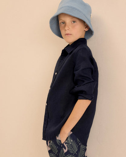 100% European Linen Long Sleeve Shirt - 6 / Sky Blue Mariner Stripe
