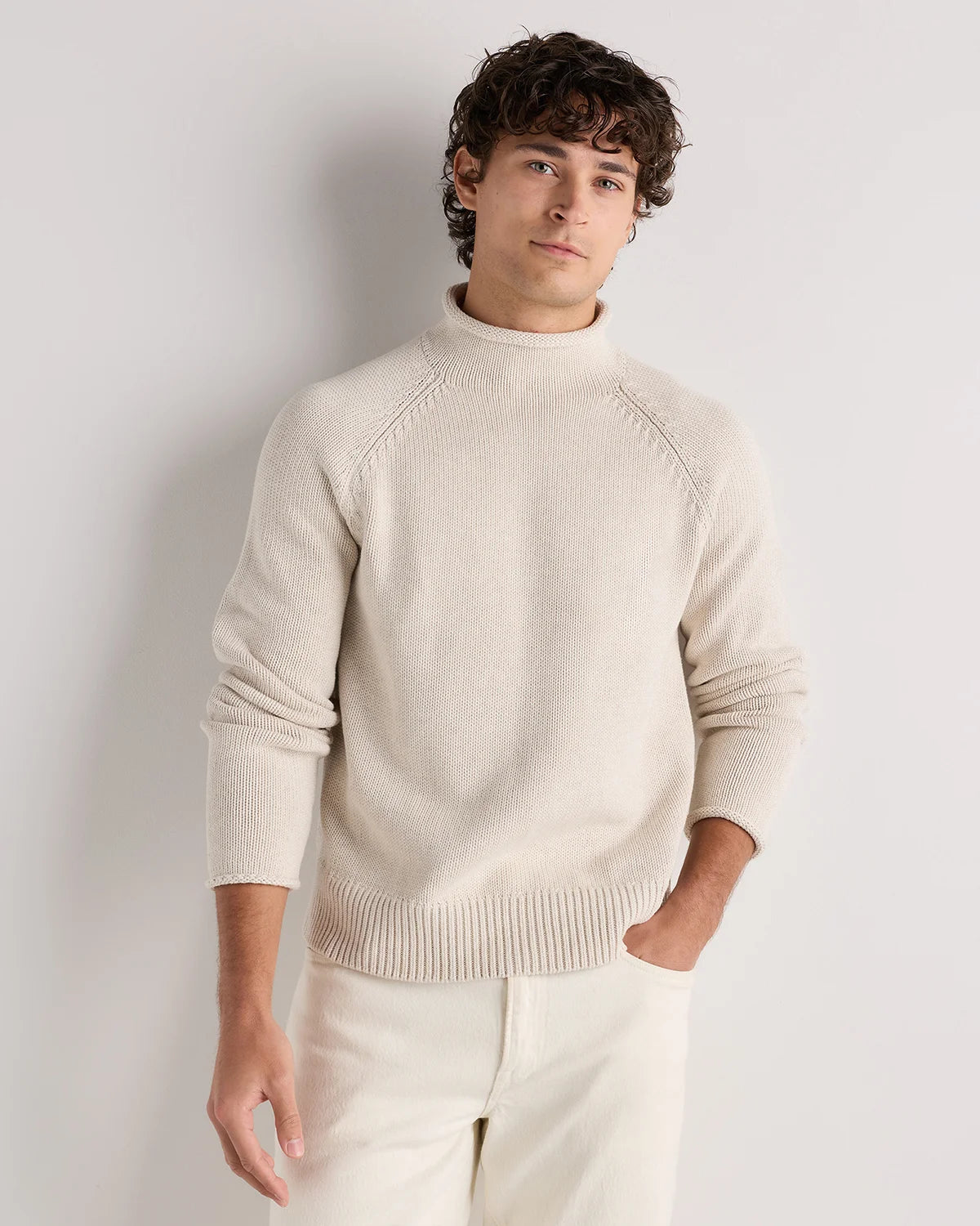 100% Organic Cotton Rollneck Sweater - S / Speckled Beige