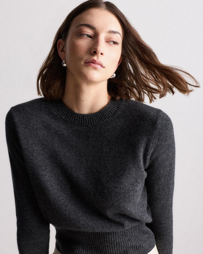 Mongolian Cashmere Shrunken Crewneck Sweater - XS / Ivory