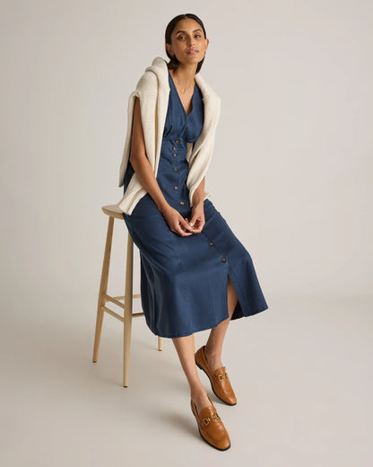 Vintage Wash Tencel Button Front Midi Dress - XS / Olive