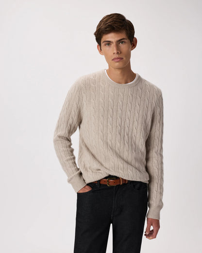 Mongolian Cashmere Classic Cable Crewneck Sweater - S / Teak