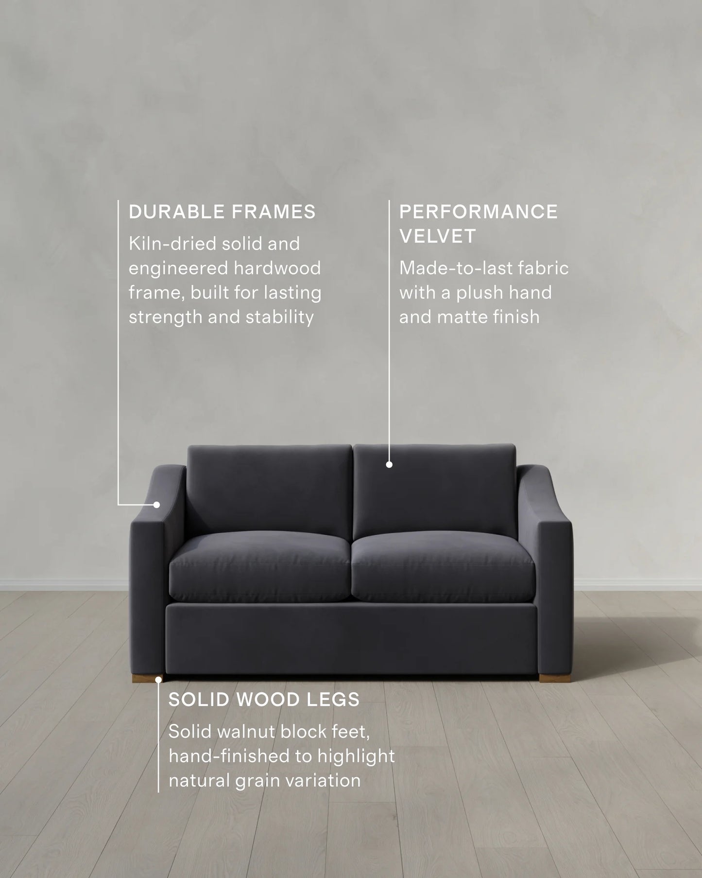 Hollis Slope Arm Sofa in Performance Velvet - 72" / Ivory