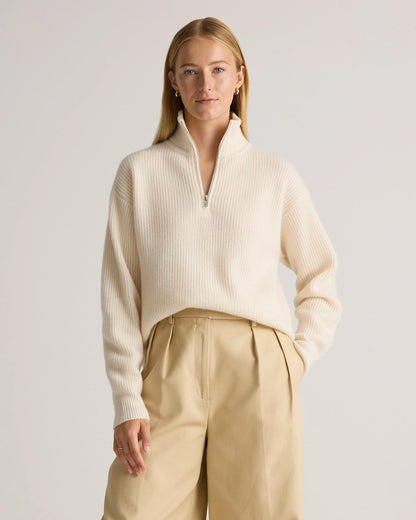 Mongolian Cashmere Fisherman Quarter Zip Sweater - XS / Ivory