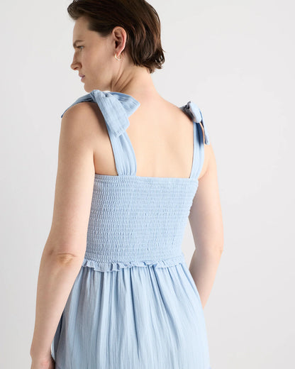 100% Organic Cotton Gauze Smocked Sleeveless Midi Dress - XS / Khaki Gingham