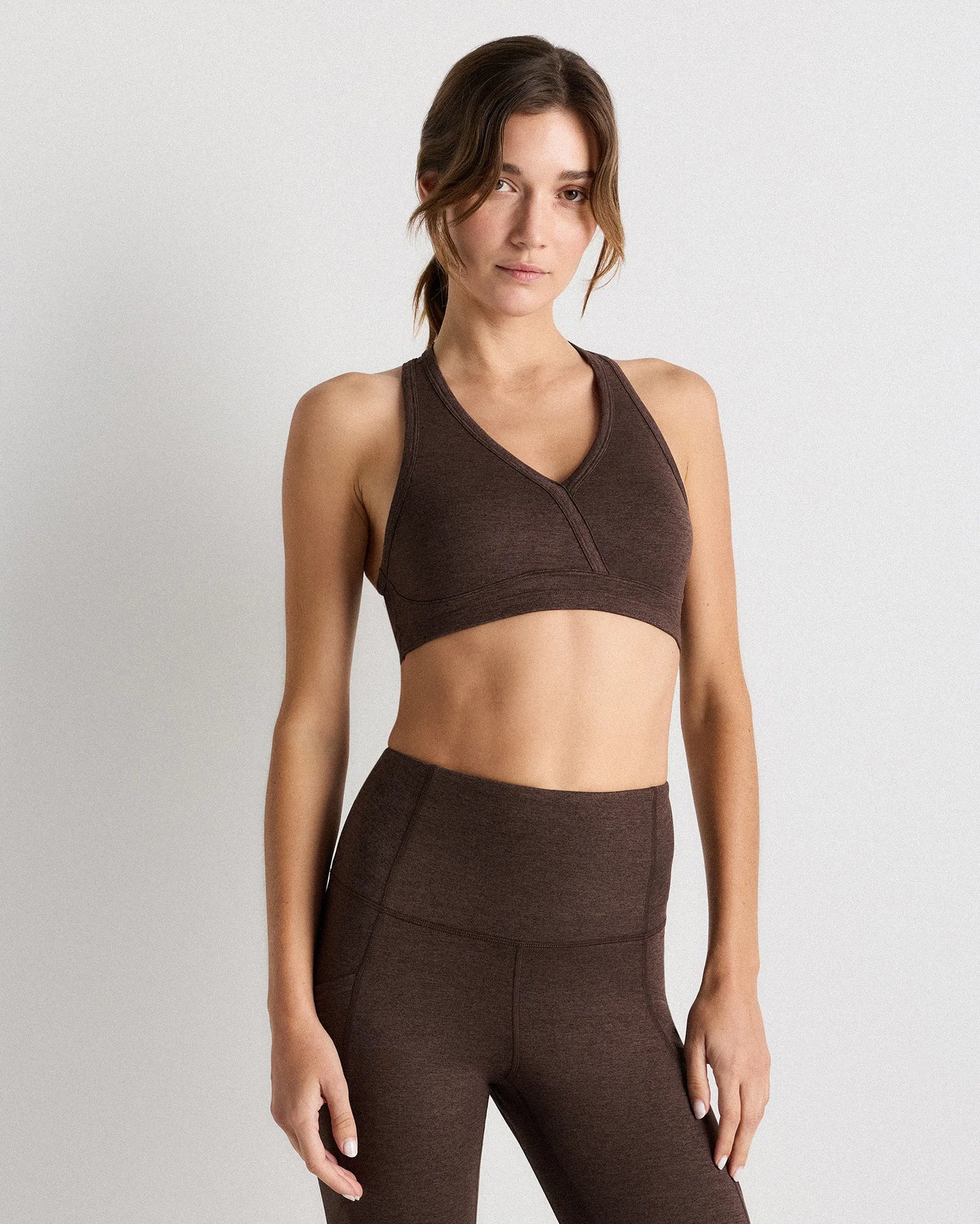 Ultra-Soft V-Neck Racerback Bra - XS / Heather Black
