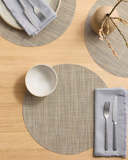 Mini Basketweave Easy-Care Round Placemat, Set of 4 by Chilewich - One Size / Parchment