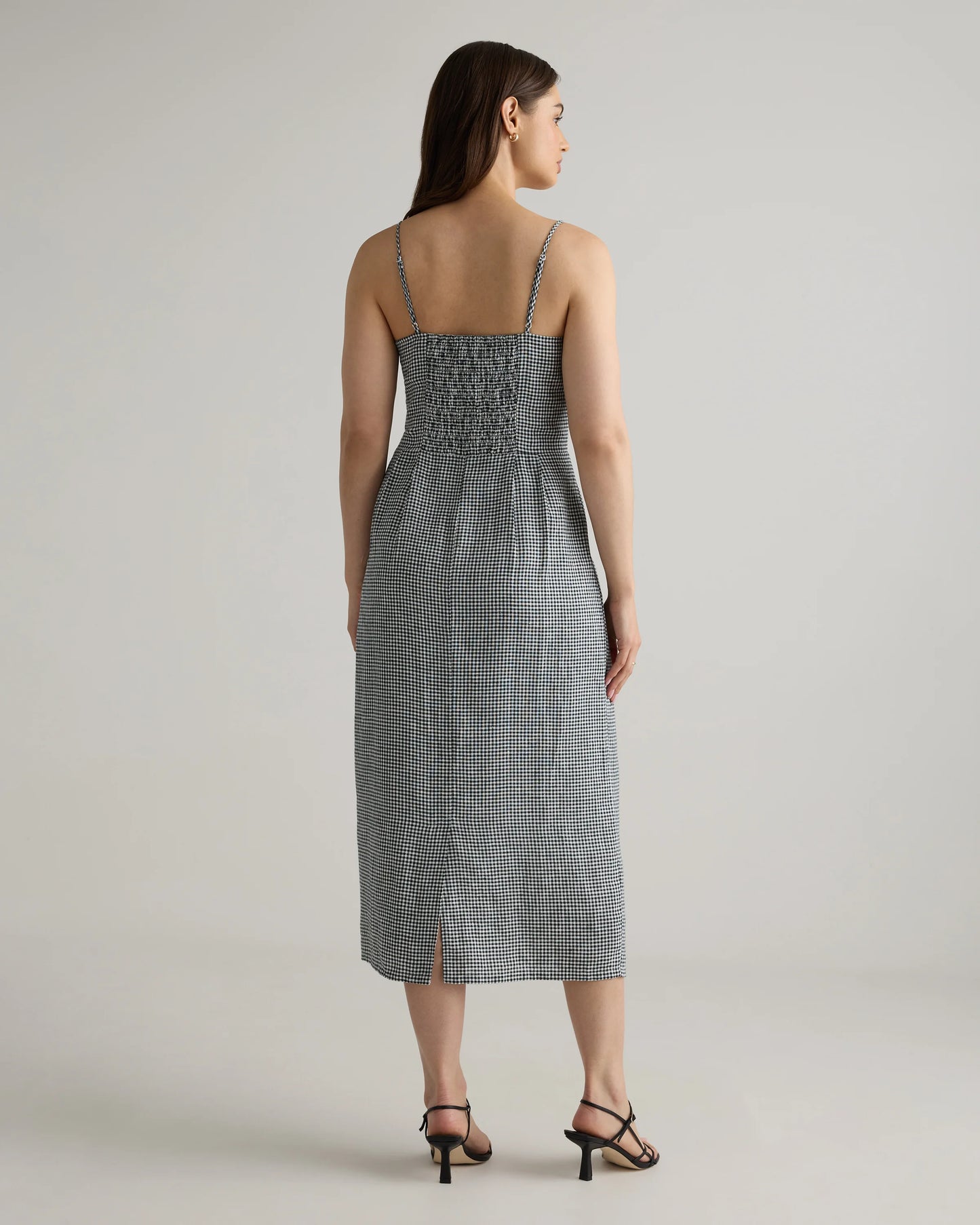 100% European Linen Scoop Neck Midi Dress - XS / Ivory Porcelain Blue Petite Floral