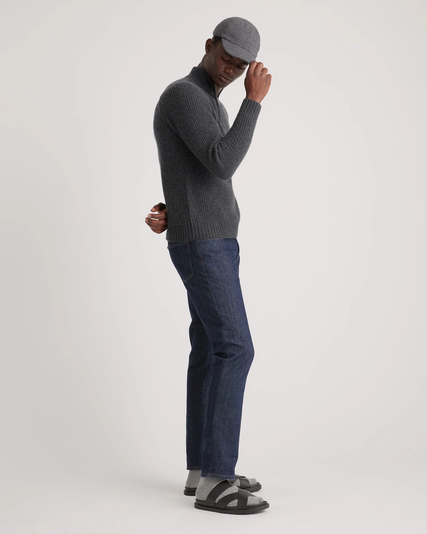 Mongolian Cashmere Fisherman Quarter Zip Sweater - S / Navy Marl