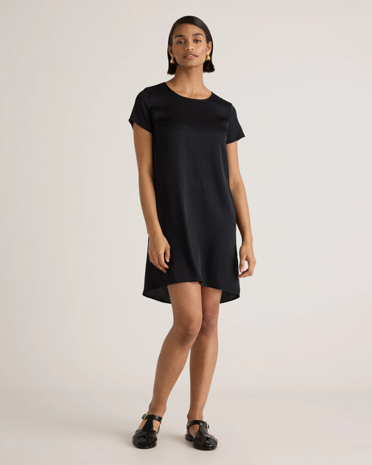 Washable Stretch Silk Tee Dress - XS / Black