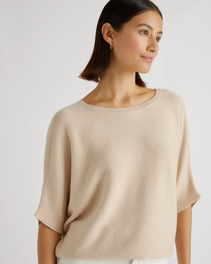 Lightweight Cotton Cashmere Link-Stitch Dolman Sweater - XS / Sugar Stone