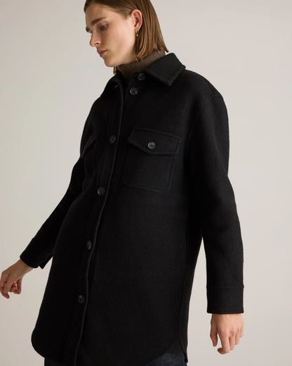 100% Merino Wool Long Shirt Jacket - XS / Heather Bone