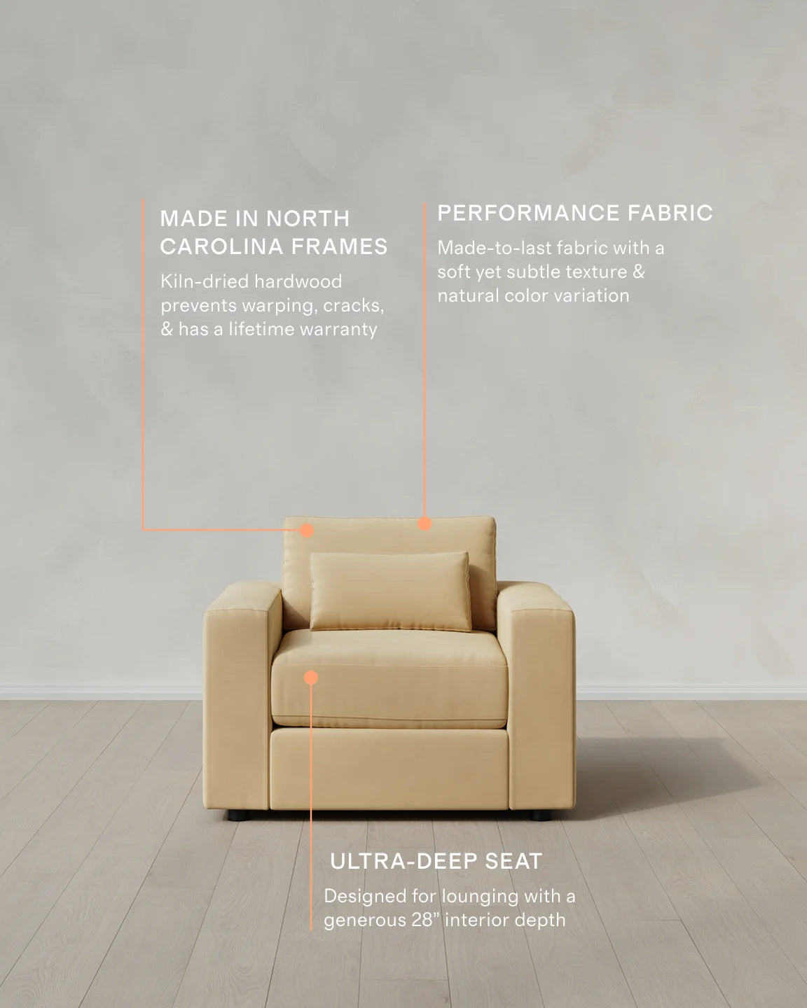 Ashford Deep Seat Chair and a Half in Performance Velvet - 46" / Caramel